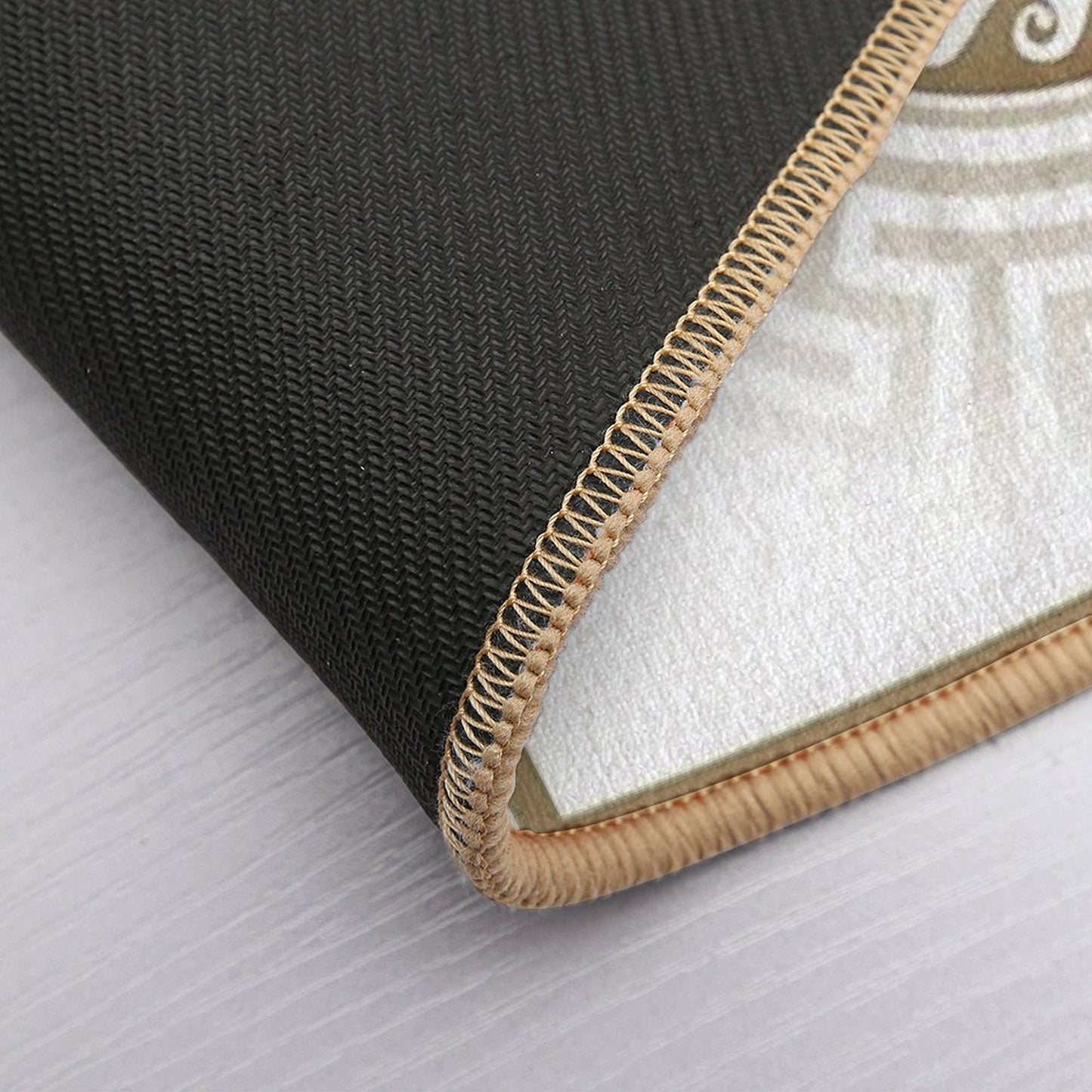 Greek Key Meander Bronze White Bath Mat