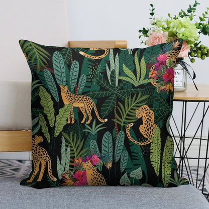 Tropical Cheetah Print Linen Throw Pillow Cover