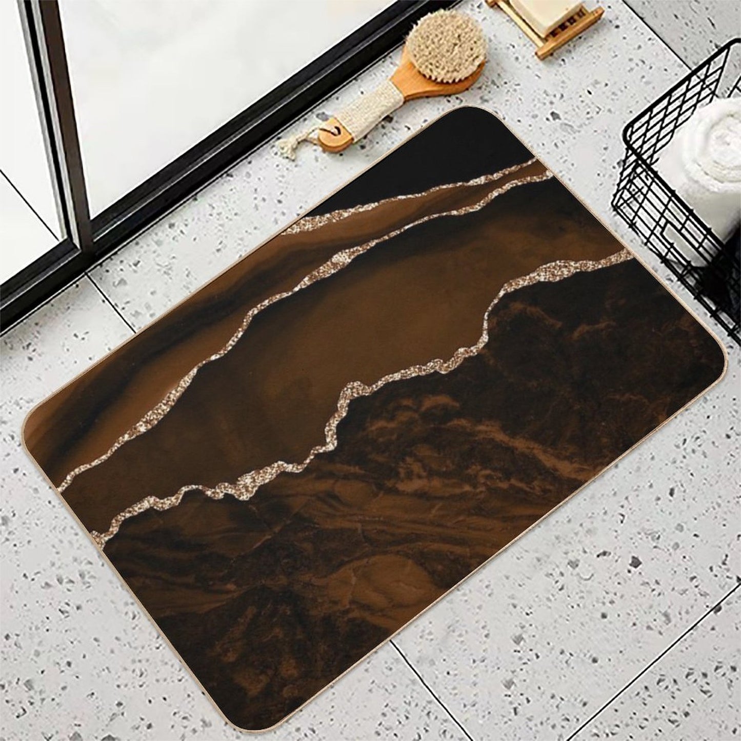 Abstract Brown & Gold Modern Geode Agate Design Bath Mat