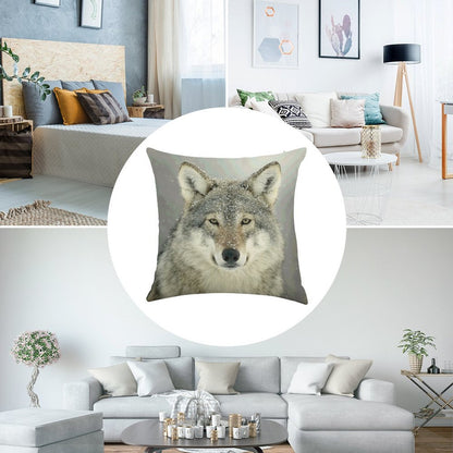GREY WOLF Linen Throw Pillow Cover