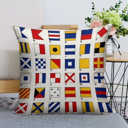 Nautical Flags Linen Throw Pillow Cover