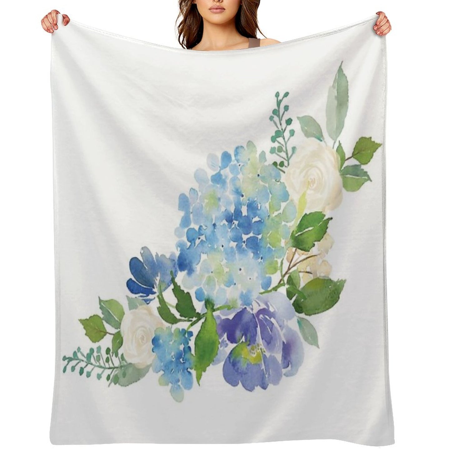 Blue Watercolor Hydrangea Throw Blanket