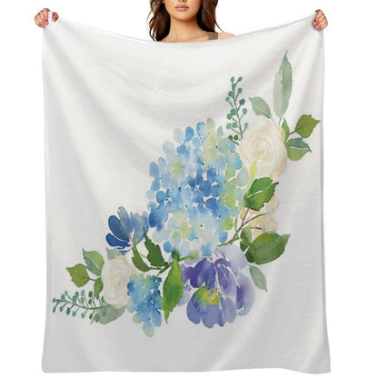 Blue Watercolor Hydrangea Throw Blanket