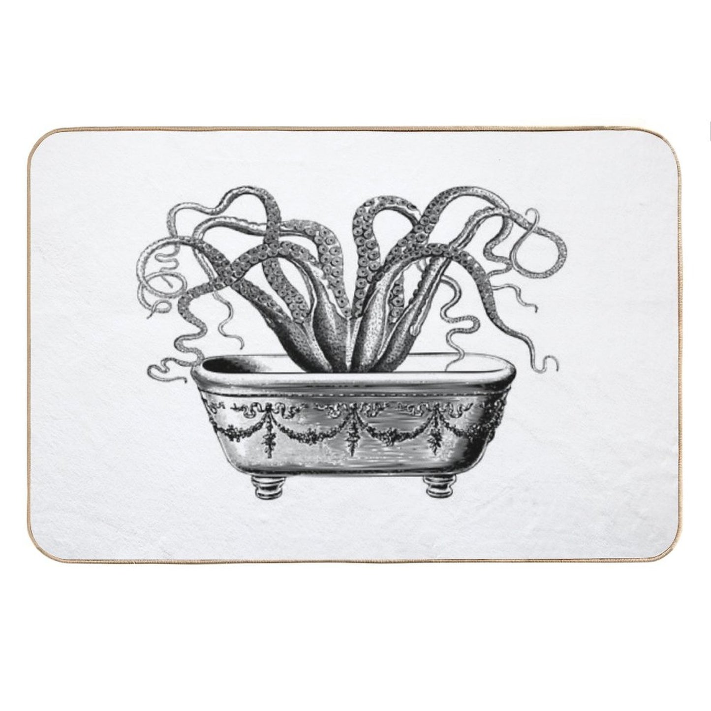 Tentacles in The Tub  Octopus in Bath  Vintage Octopus  Black And White Bath Mat