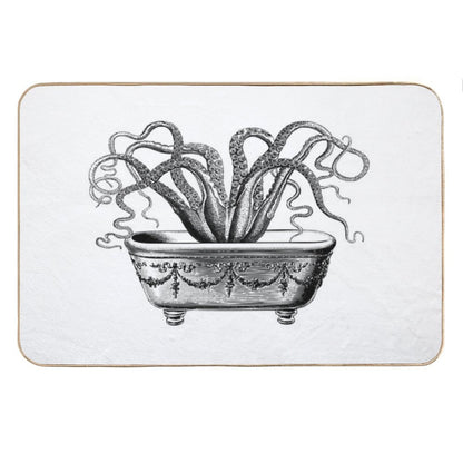 Tentacles in The Tub  Octopus in Bath  Vintage Octopus  Black And White Bath Mat