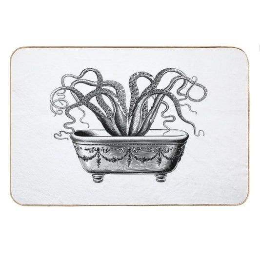 Tentacles in The Tub  Octopus in Bath  Vintage Octopus  Black And White Bath Mat