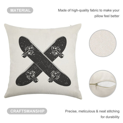 Skateboard X Linen Throw Pillow Cover