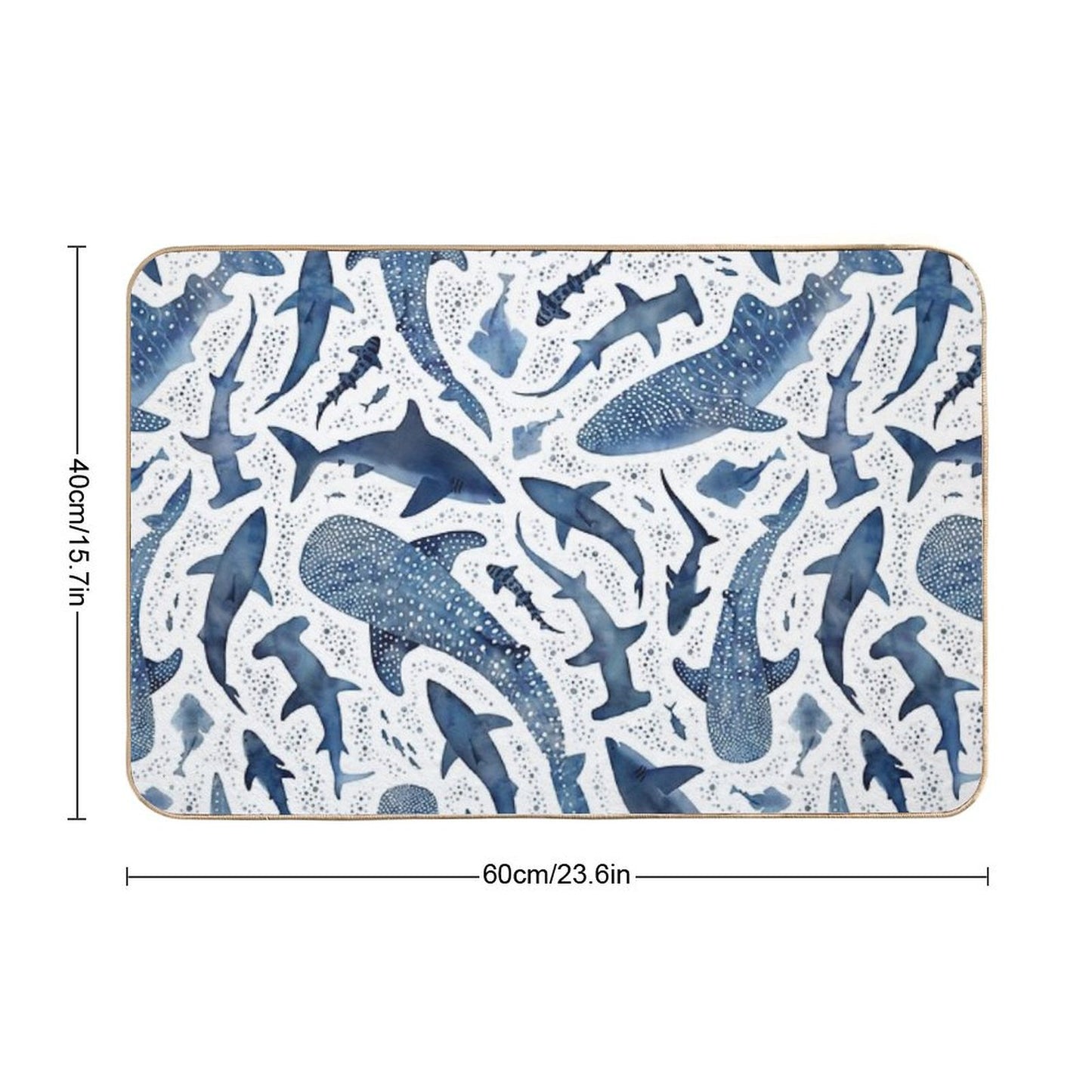 Monochrome Blue Watercolour Shark Ocean on White Bath Mat