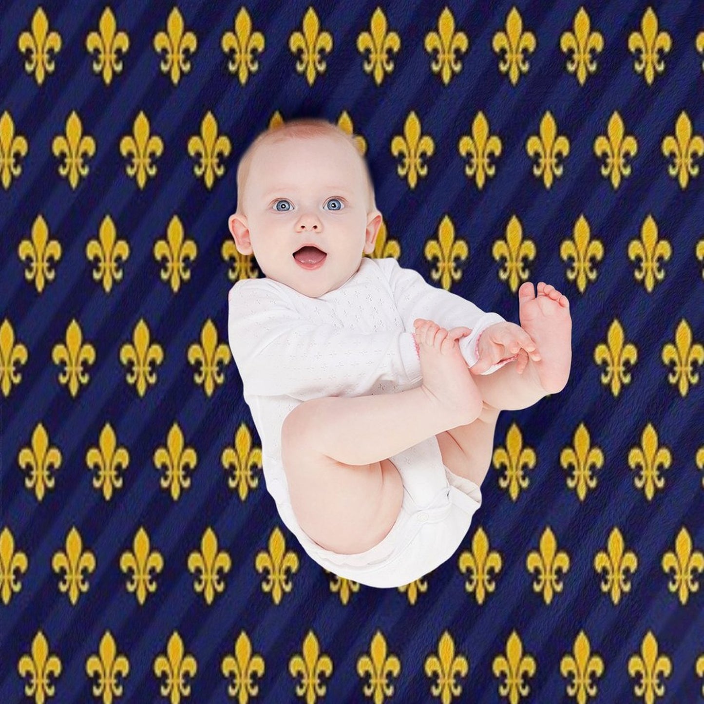 Fleur De Lys Gold Blue Larger Throw Blanket