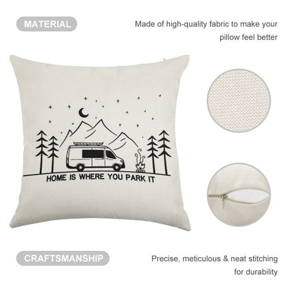 Home Is Where You Park It  Vanlife  Campervan  Camping  Outdoors  RV Linen Throw Pillow Cover