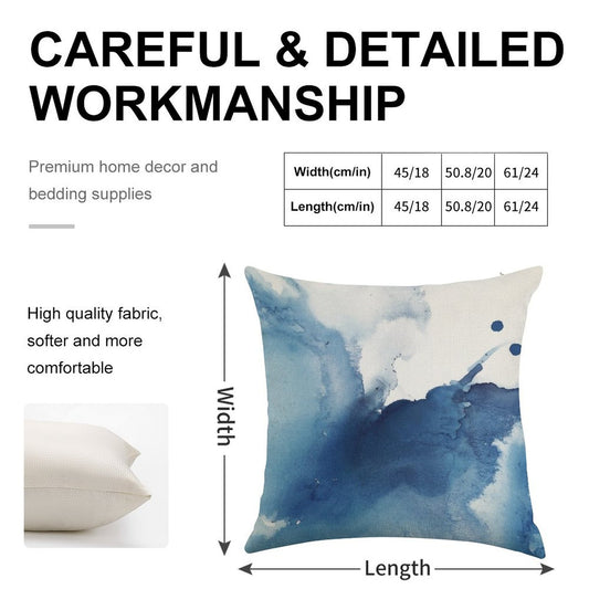 Indigo Blue Sea, Abstract Ink Painting Linen Throw Pillow Cover