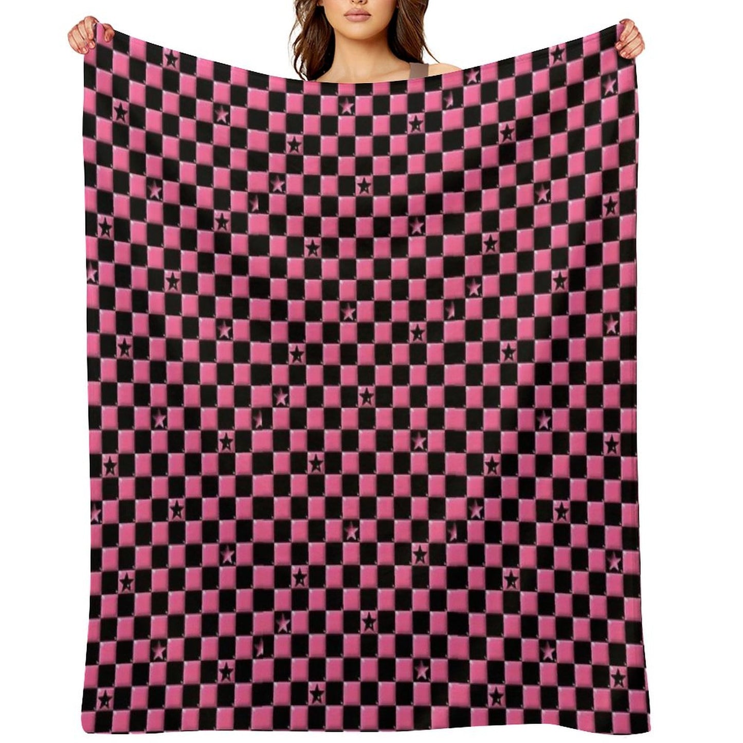 Emo Black And Pink Stars Throw Blanket