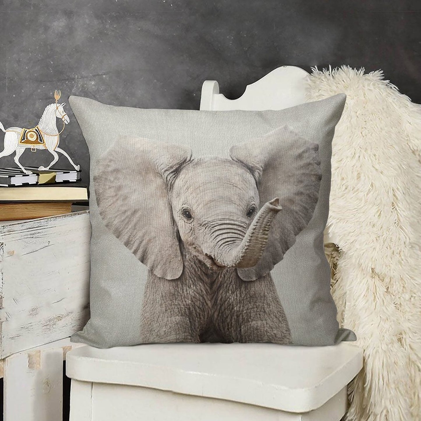 Baby Elephant - Colorful Linen Throw Pillow Cover