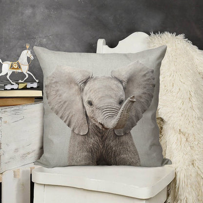 Baby Elephant - Colorful Linen Throw Pillow Cover