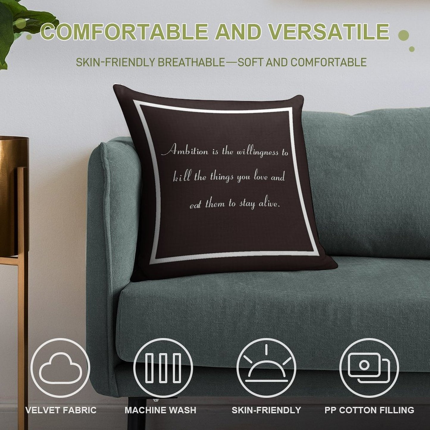 30 Rock Inspired Brown TV Show Jack Donaghy Quote, Ambition Soft Gift Ready Throw Pillow