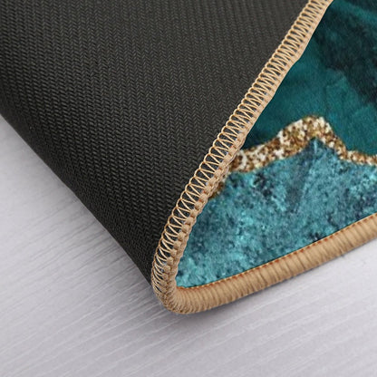 Amazing Blue And Teal Faux Malachite Marble Bath Mat