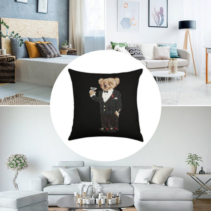 Gentleman Bear Linen Throw Pillow Cover