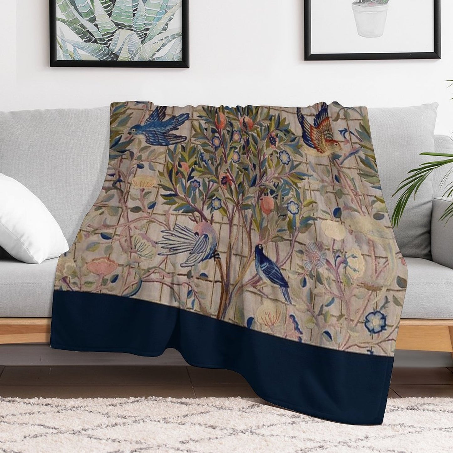 William Morris Kelmscott Trellis Embroidery Throw Blanket