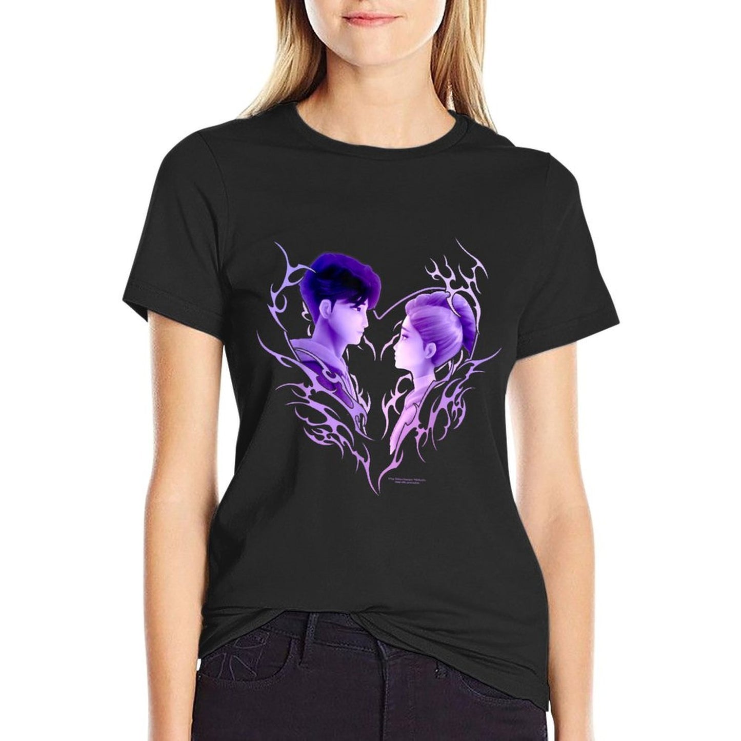 Kpop Demon Hunters Jinu & Rumi Retro Heart Portrait  Summer-ready Fabric T-Shirt