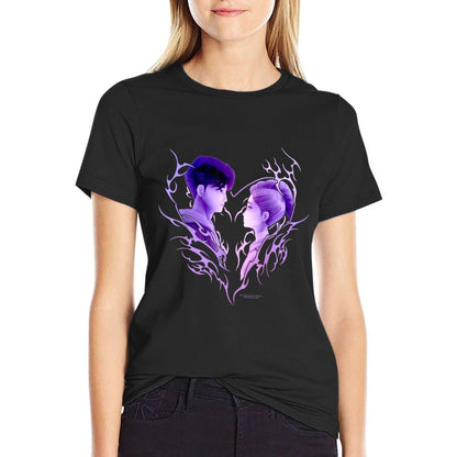 Kpop Demon Hunters Jinu & Rumi Retro Heart Portrait  Summer-ready Fabric T-Shirt
