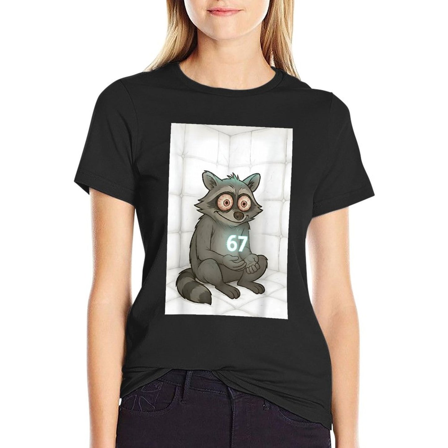 67 Funny Meme Raccoon Brainrot 6 7  Slim-fit Cut T-Shirt