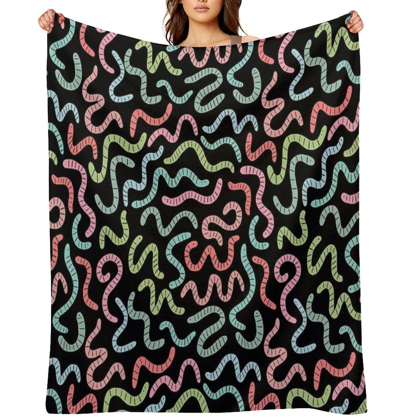 Cute Compost Earthworms. Funny Worms. Throw Blanket