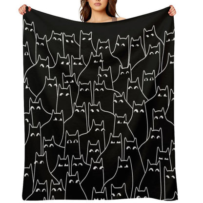 Suspicious Cats (Minimal White Linework Version) Throw Blanket