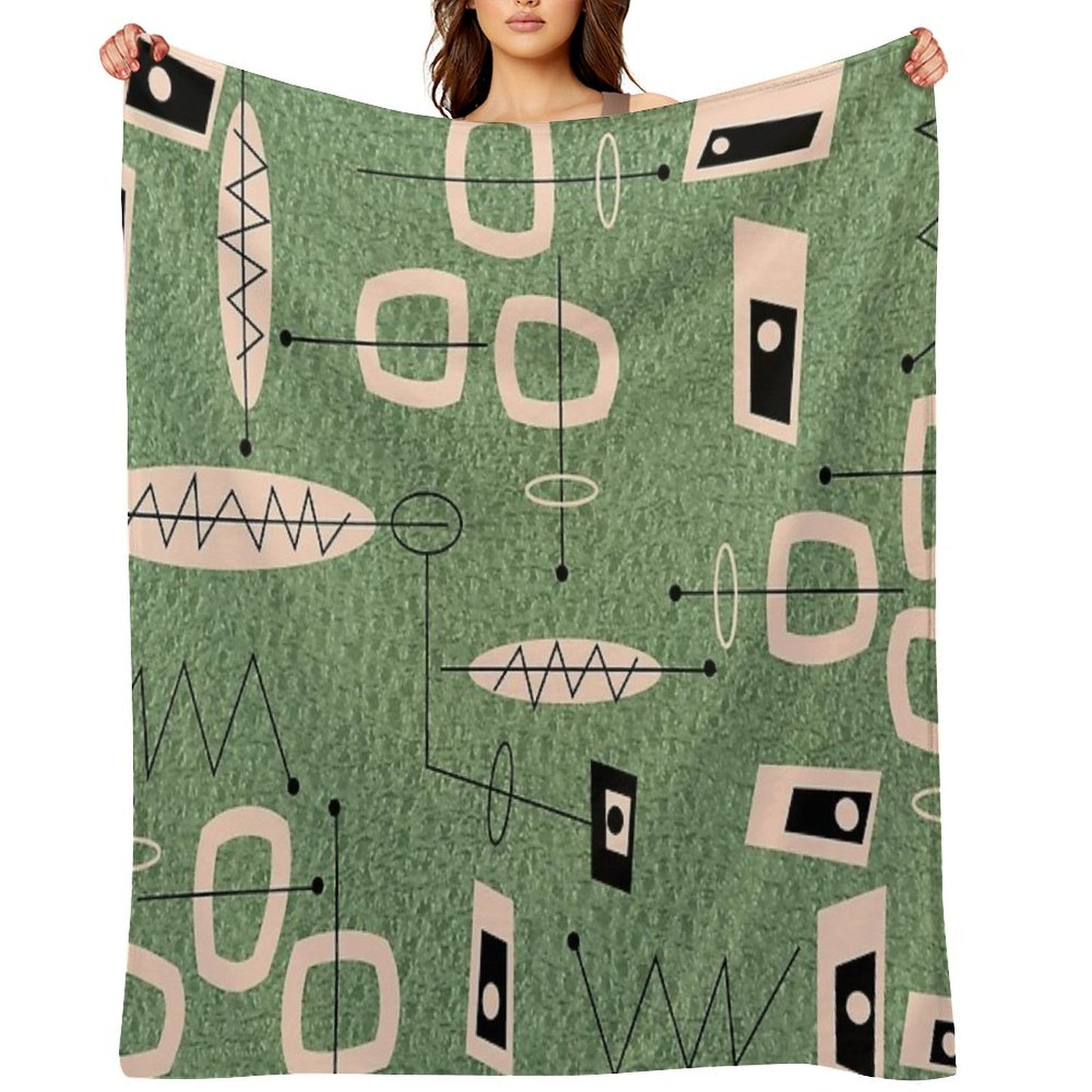 Mid-Century Modern Green Abstract Throw Blanket