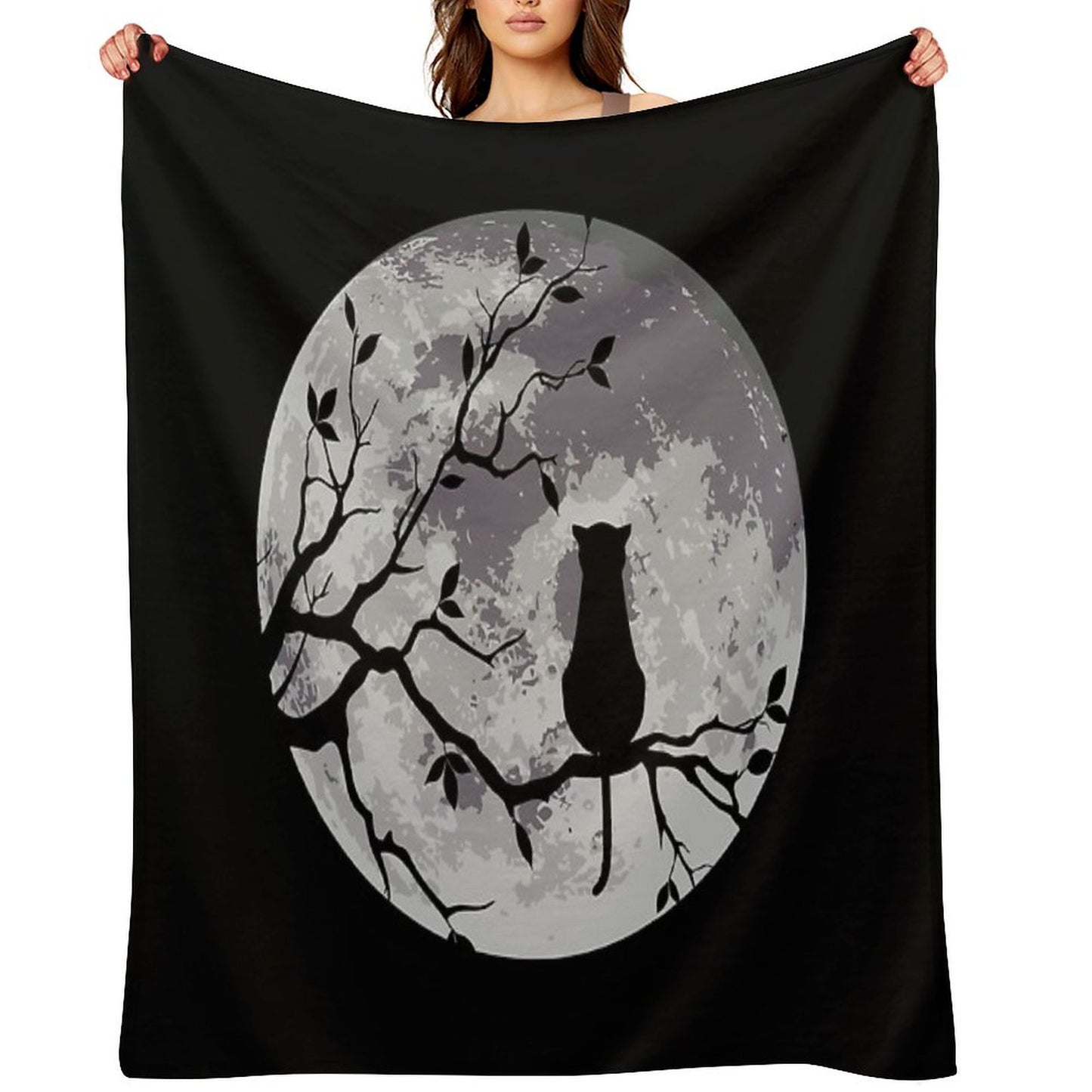 The Cat And The Moon Throw Blanket