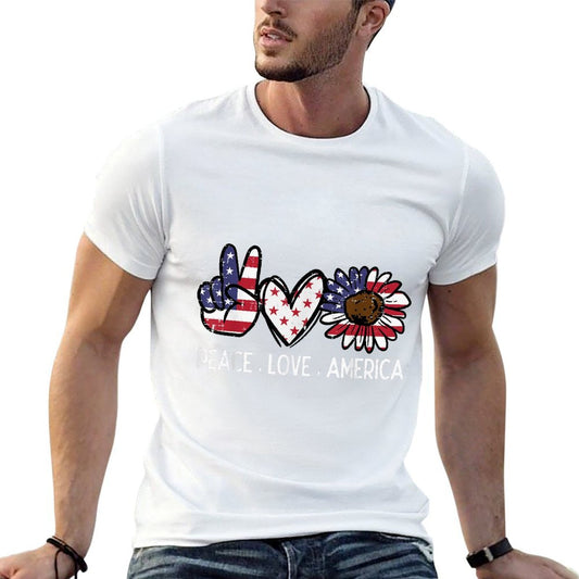 Peace Love America US Fourth Womens 4th Of July Patriot  High-quality Stitching T-Shirt