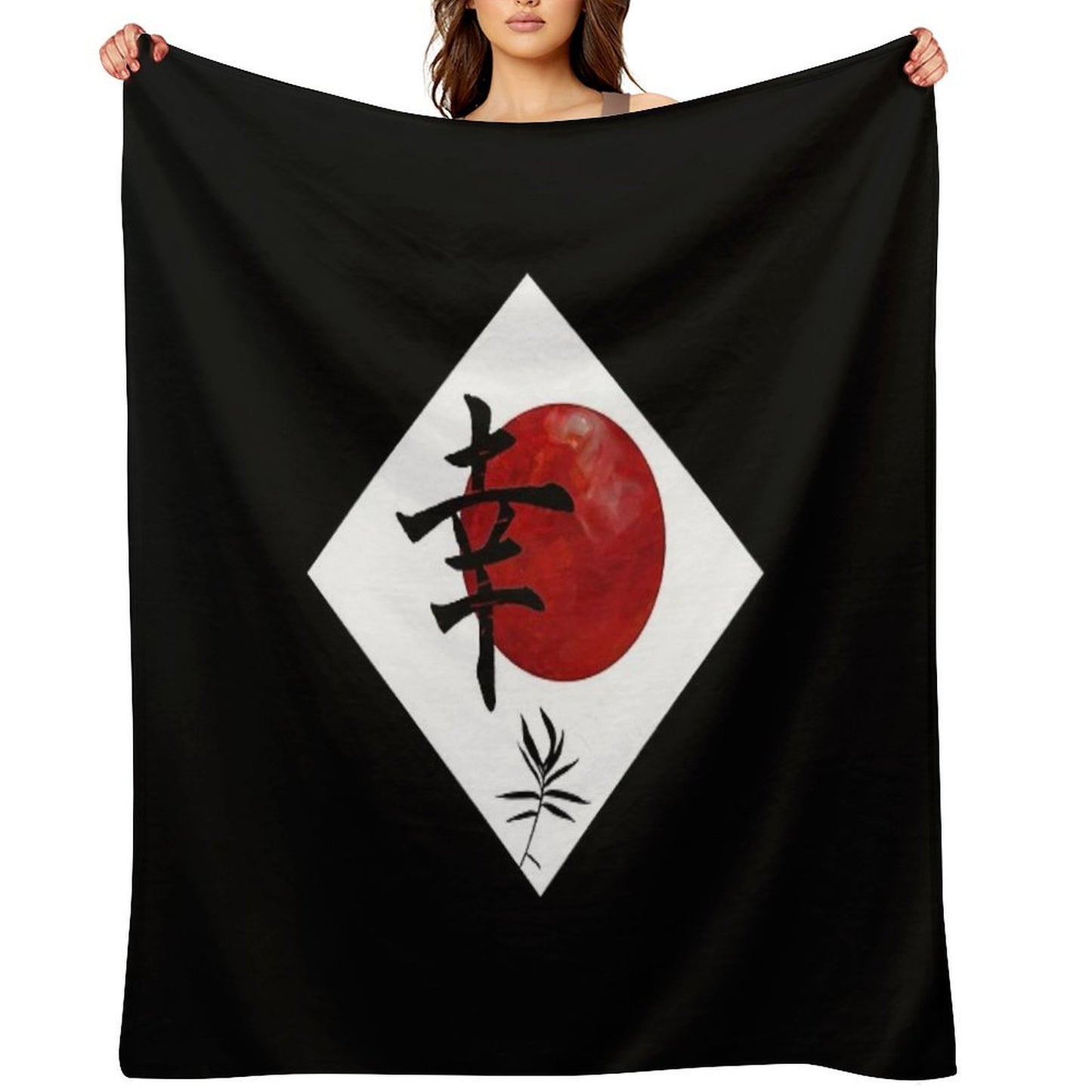 Happiness in Kanji Throw Blanket