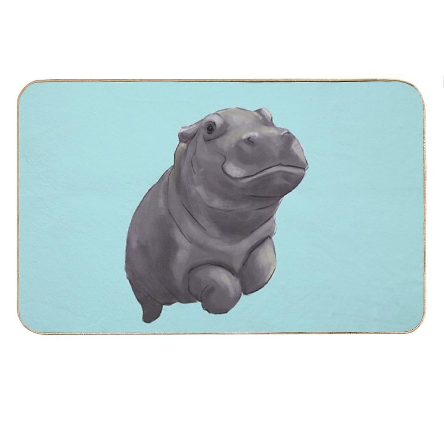 Cute Painted Baby Hippo Swimming - Digital Painting Bath Mat