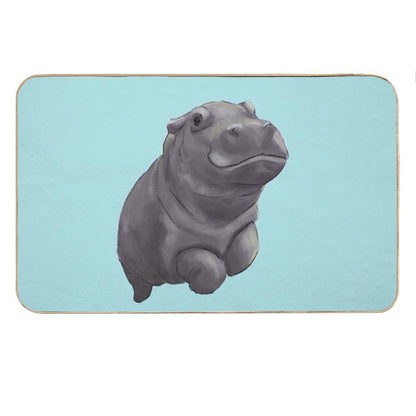 Cute Painted Baby Hippo Swimming - Digital Painting Bath Mat
