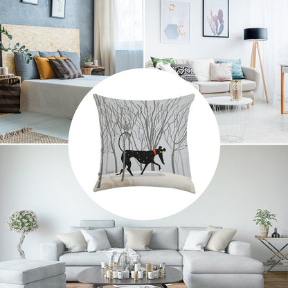 Winter Hound Linen Throw Pillow Cover