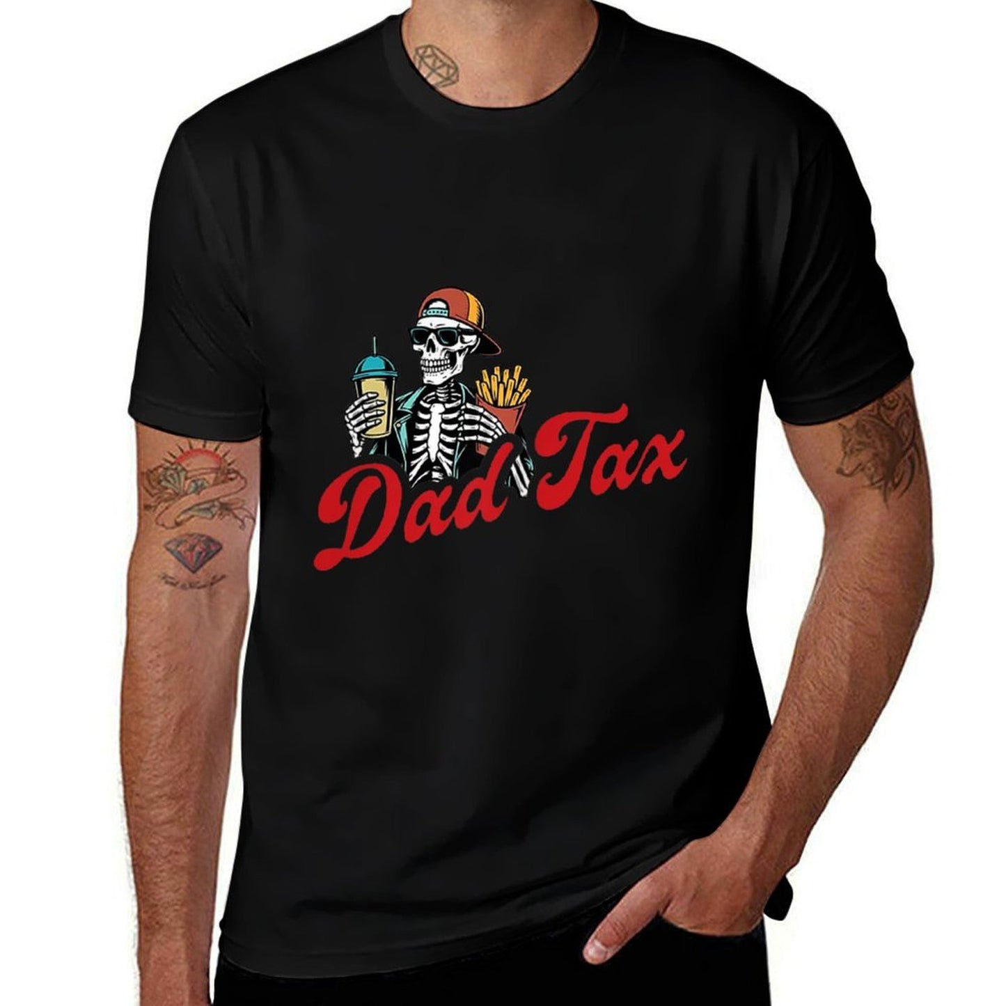 Dad Tax Making Sure It's Not Poison Skeleton (2 SIDES)  Oversized Silhouette T-Shirt