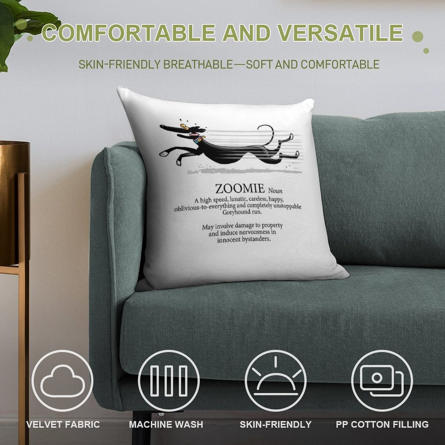 Greyhound Zoomie Soft Easy Maintenance Throw Pillow