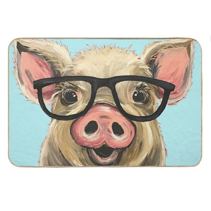 Cute Pig with Glasses Art Bath Mat