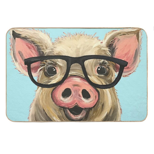 Cute Pig with Glasses Art Bath Mat
