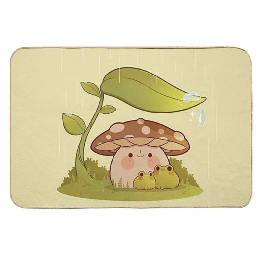 Cute Mushroom And Frogs in The Rain Bath Mat
