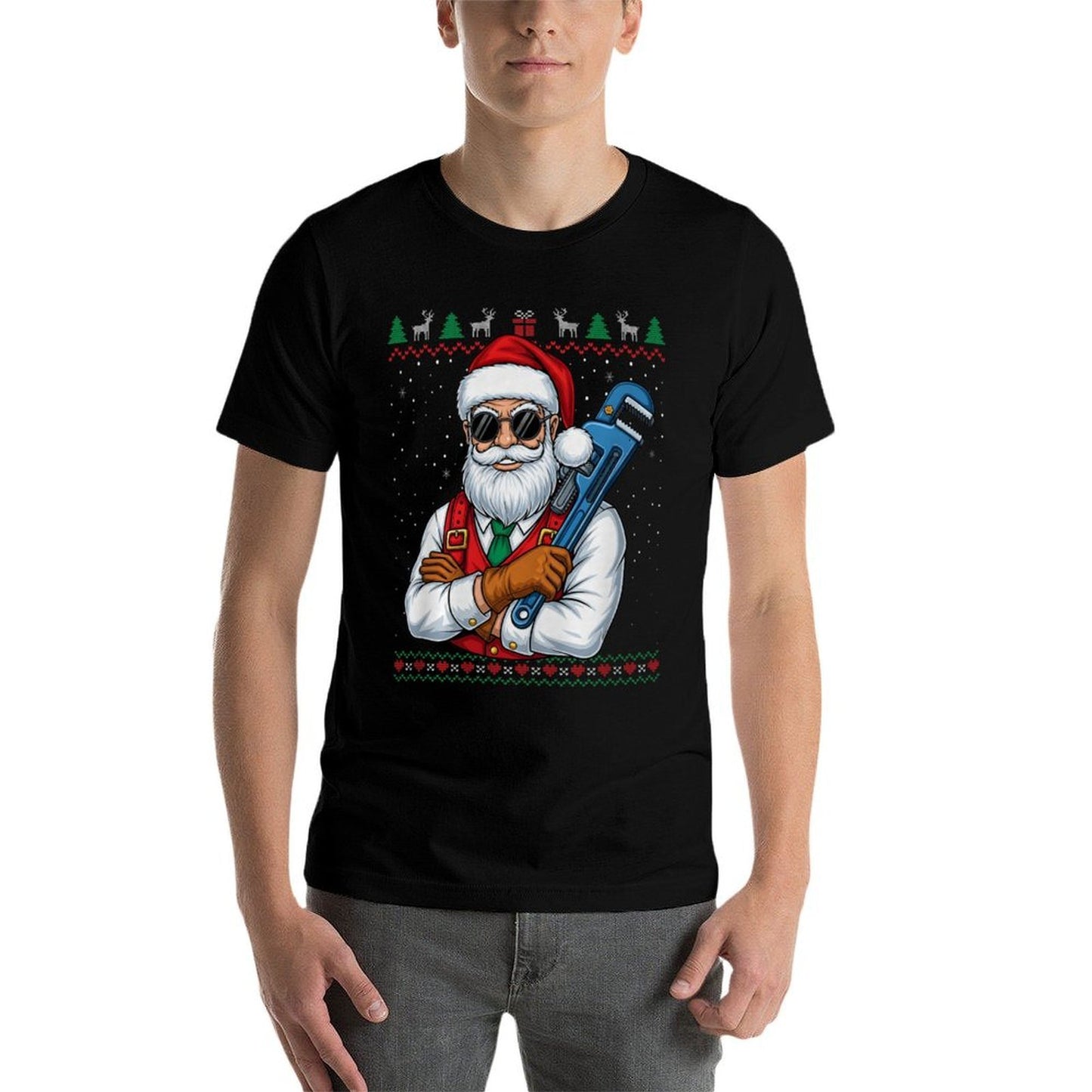 Plumber Santa Claus Christmas Funny Ugly Sweater Premium Tri-Blend  Slim-fit Cut T-Shirt