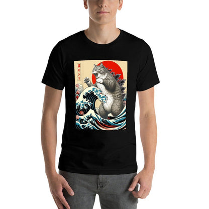 Catzilla Cat Japanese Art Funny Cat Gifts For Men Women Kid  Durable T-Shirt