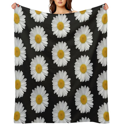 Modern Simple Elegant White Daisy Flowers on Black Throw Blanket
