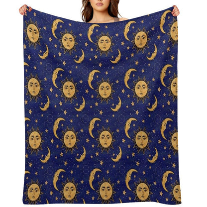 Vintage Moon And Sun Stars Celestial Throw Blanket