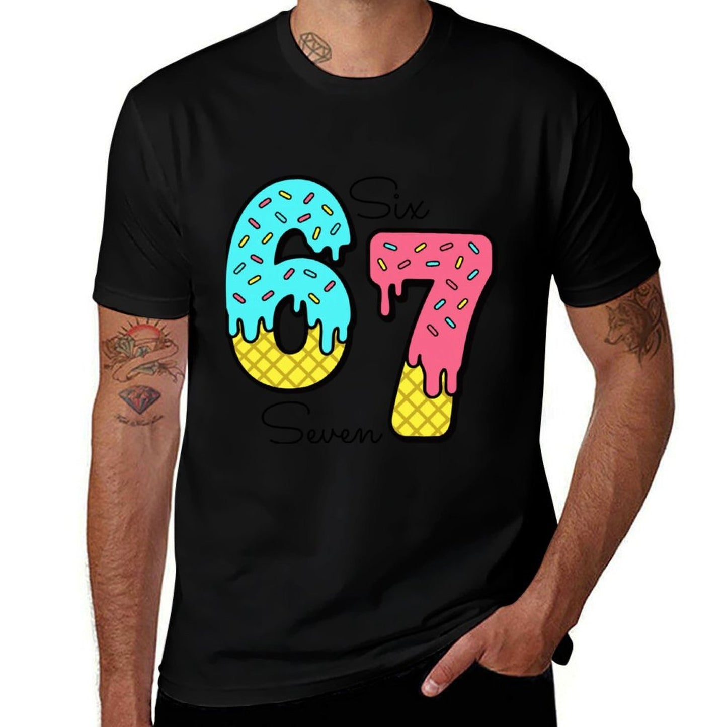 Funny 67 Ice Cream Drip Meme Six Seven Gen Alpha Slang  Vintage-inspired T-Shirt