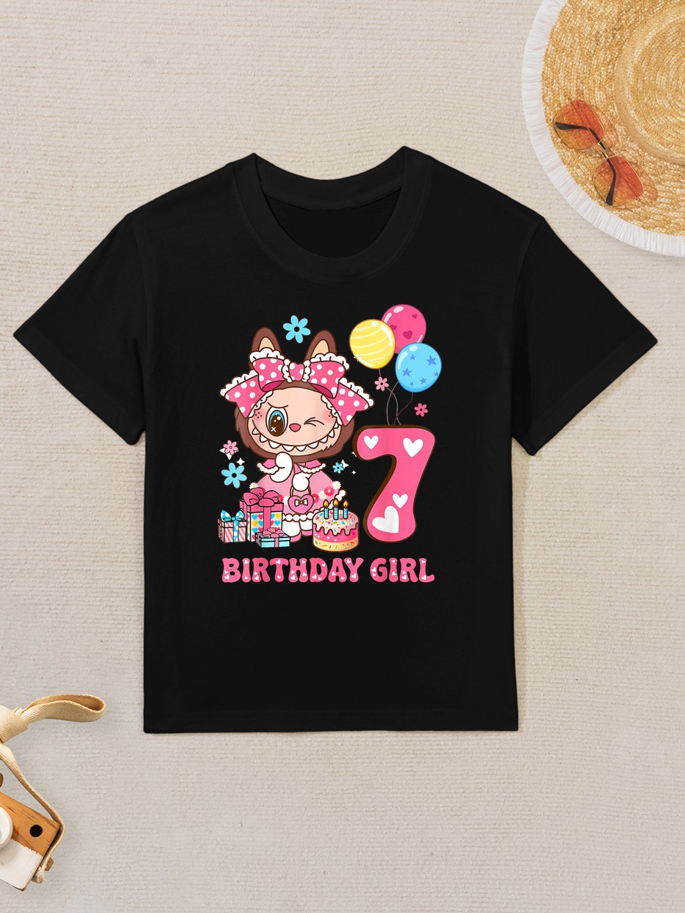 7th Birthday Girls Kidsns Funny Labubu Kids T-Shirt