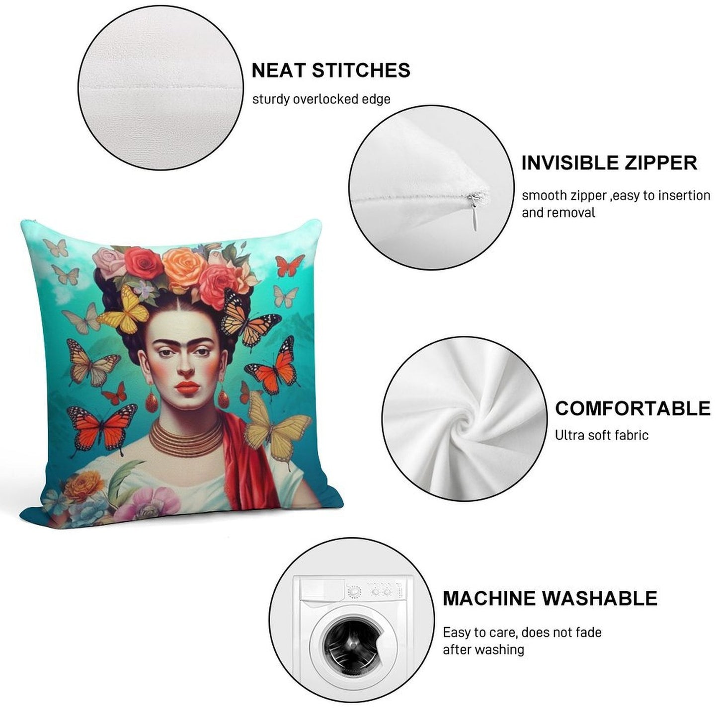 Frida Kahlo 4 Soft Washable Throw Pillow
