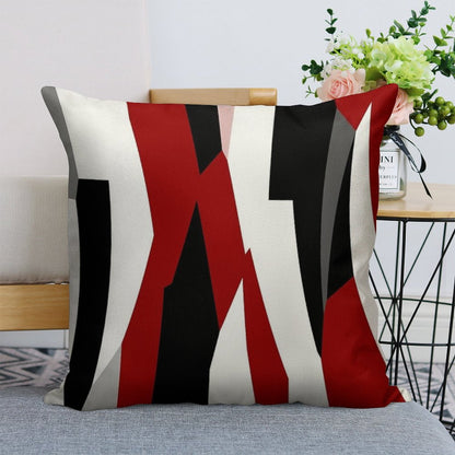 Red Black And White Abstract Linen Throw Pillow Cover