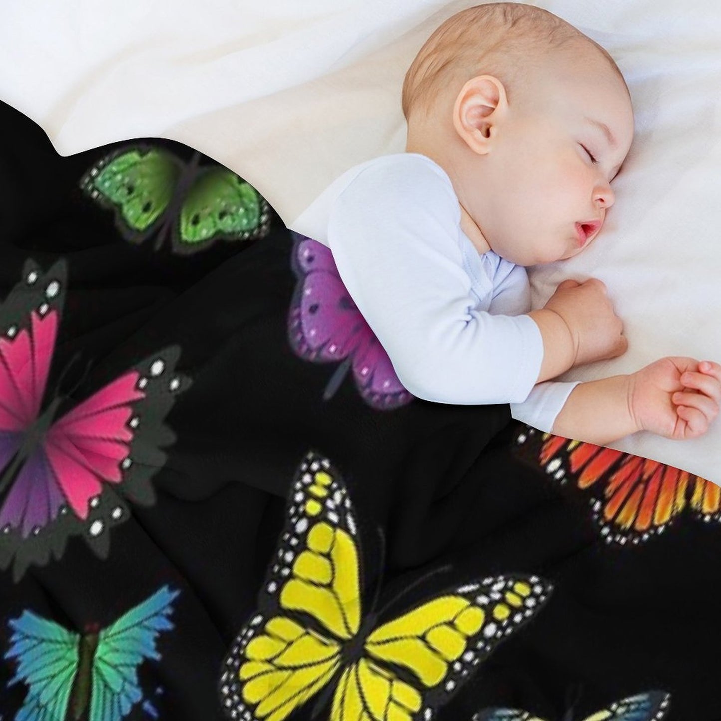 Butterfly Print, Black Throw Blanket
