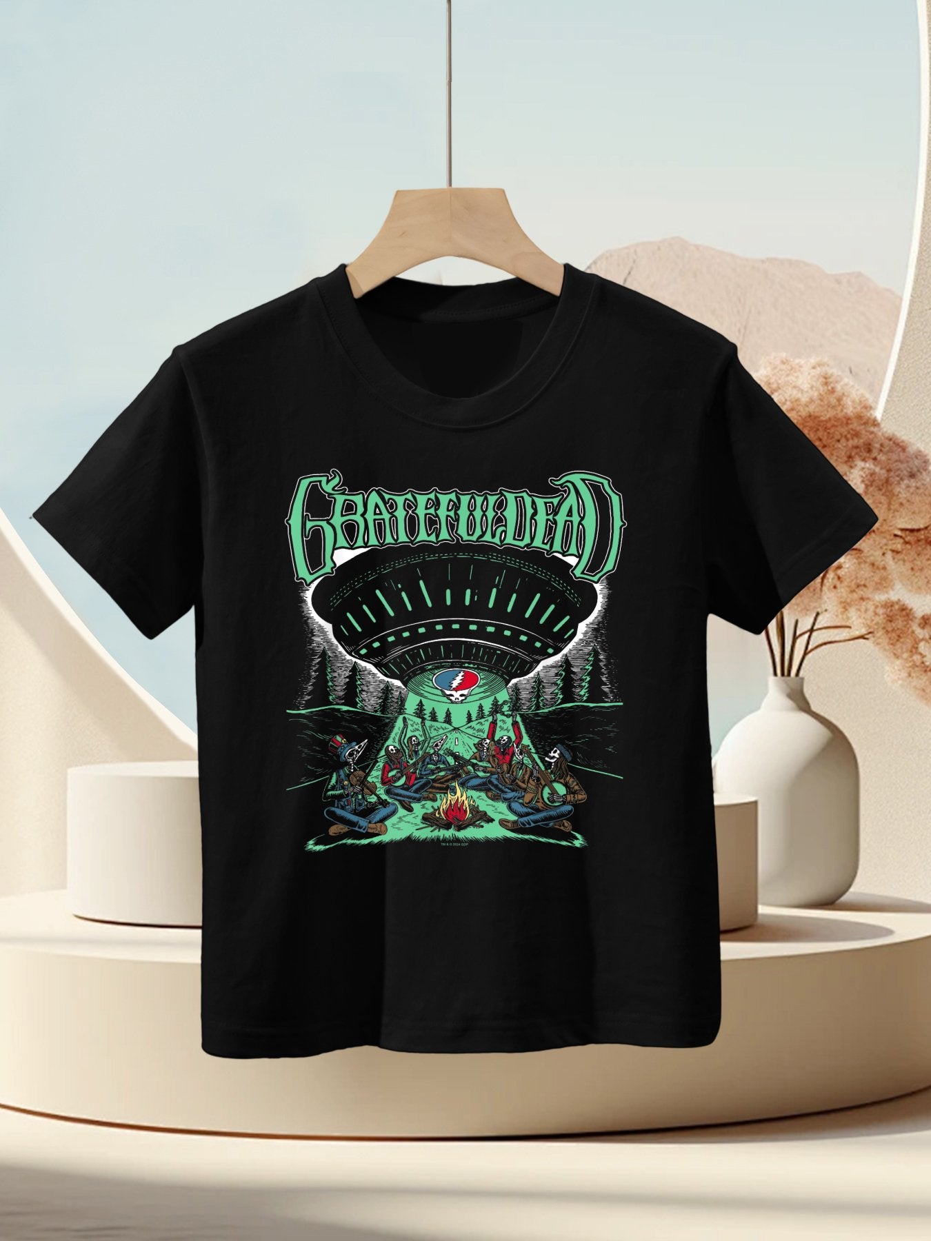 Grateful Dead Skeletons And Aliens Camping Band Kids T-Shirt