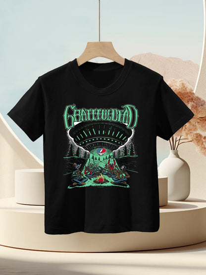 Grateful Dead Skeletons And Aliens Camping Band Kids T-Shirt